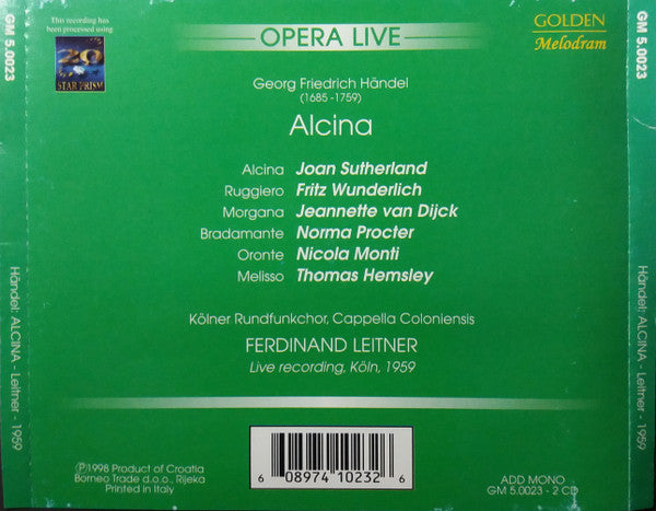 Georg Friedrich Händel : Alcina (2xCD, Mono, RM, Liv)