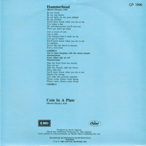 James Reyne : Hammerhead (7", Single)
