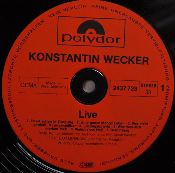 Konstantin Wecker : Live (2xLP, Album)
