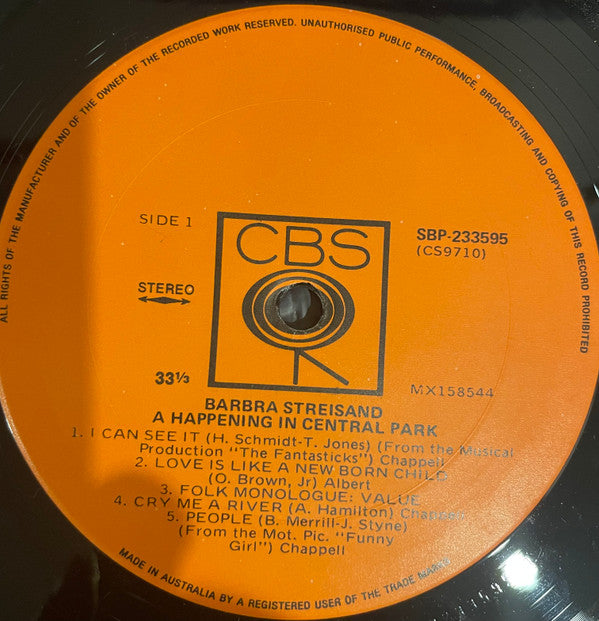 Barbra Streisand : A Happening In Central Park (LP)