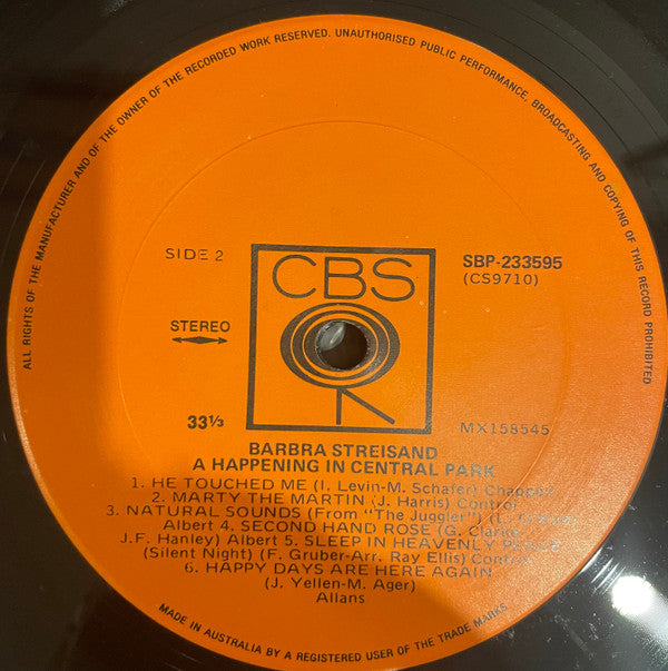 Barbra Streisand : A Happening In Central Park (LP)