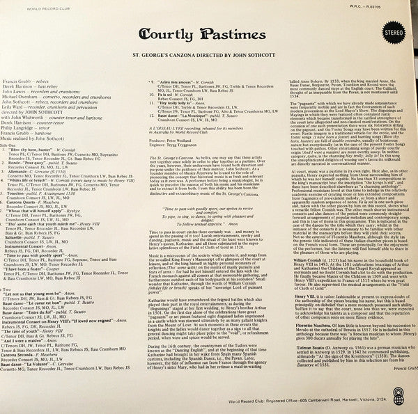 St. George's Canzona : Courtly Pastimes Of 16th Century England (LP)