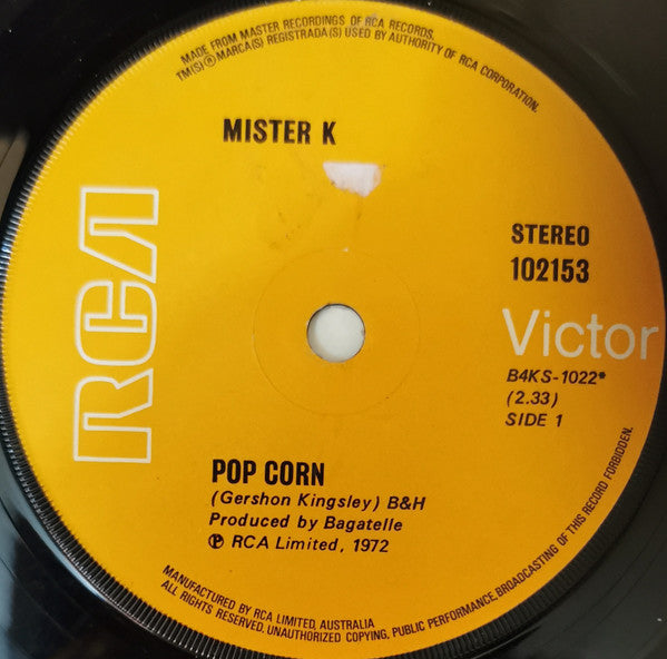 Mister K : Pop Corn / Synthetic Sister No. 1 (7", Single)