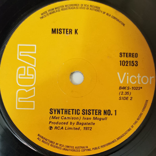 Mister K : Pop Corn / Synthetic Sister No. 1 (7", Single)