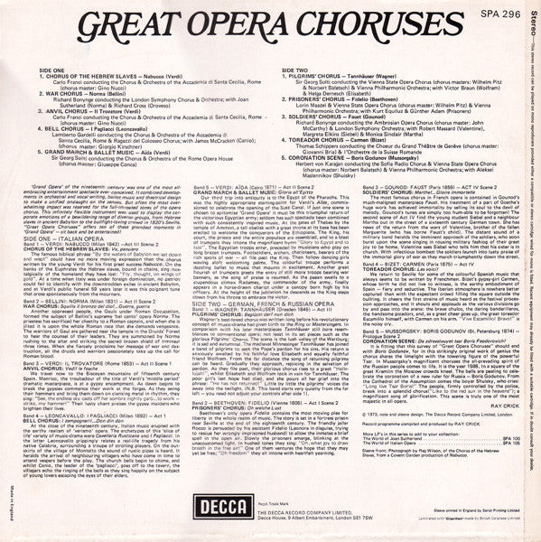 Various : Great Opera Choruses (LP, Comp)