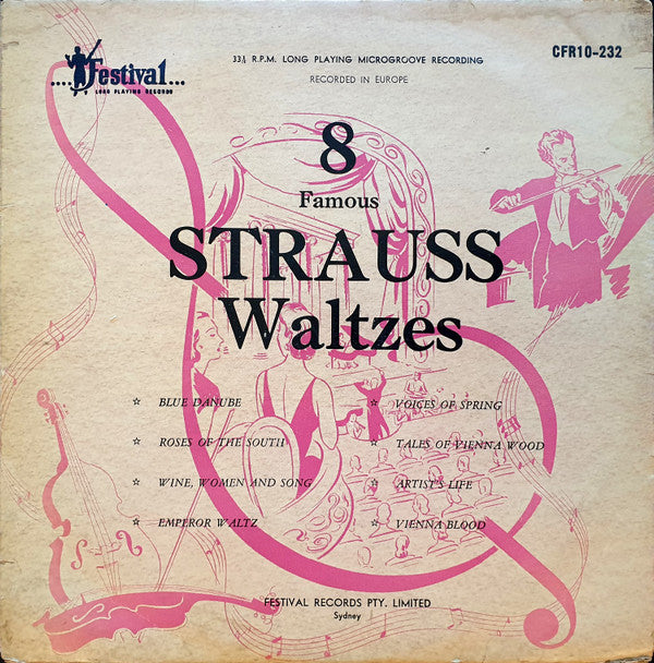 Johann Strauss Jr., Viennese Concert Orchestra : 8 Famous Strauss Waltzes (10")