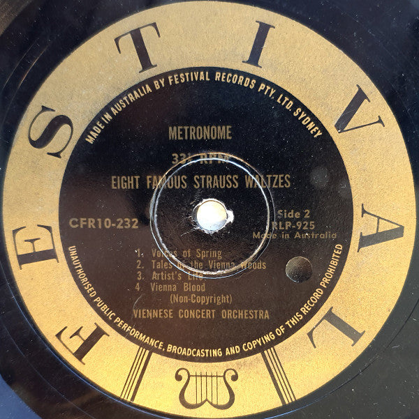 Johann Strauss Jr., Viennese Concert Orchestra : 8 Famous Strauss Waltzes (10")