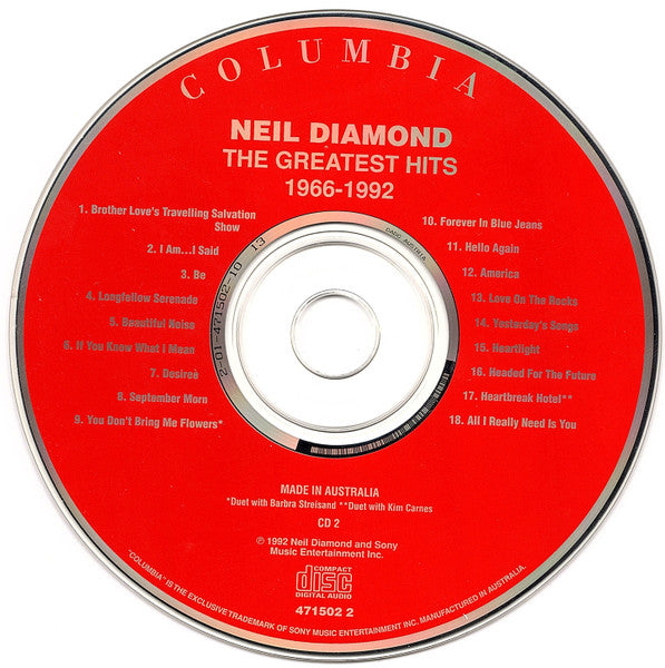 Neil Diamond : The Greatest Hits 1966-1992 (2xCD, Comp, RE)