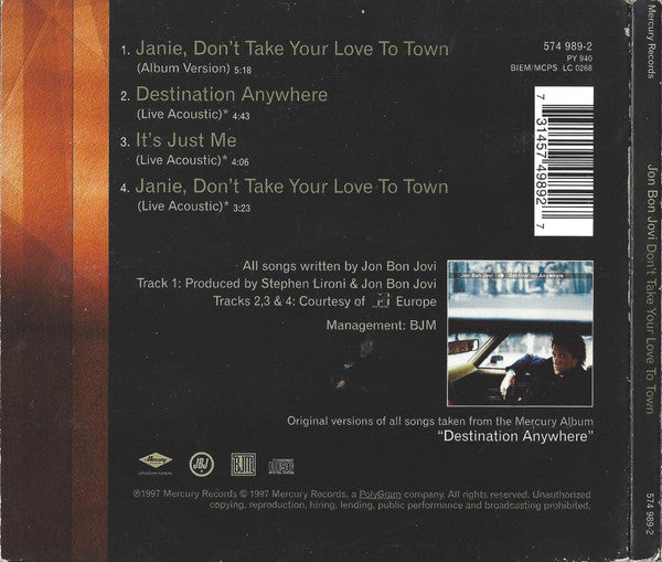 Jon Bon Jovi : Janie, Don't Take Your Love To Town (CD, Single, PMD)