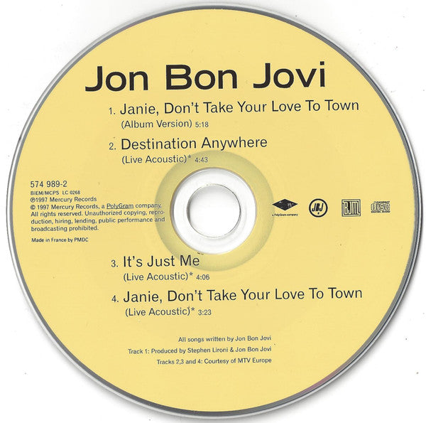 Jon Bon Jovi : Janie, Don't Take Your Love To Town (CD, Single, PMD)