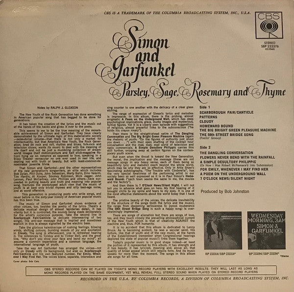 Simon & Garfunkel : Parsley, Sage, Rosemary And Thyme (LP, Album, RE)