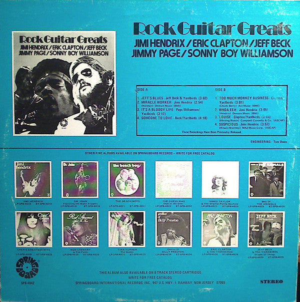 Jimi Hendrix  /  Eric Clapton  /  Jeff Beck  /  Jimmy Page  /  Sonny Boy Williamson (2) : Rock Guitar Greats (LP, Comp, Mono)