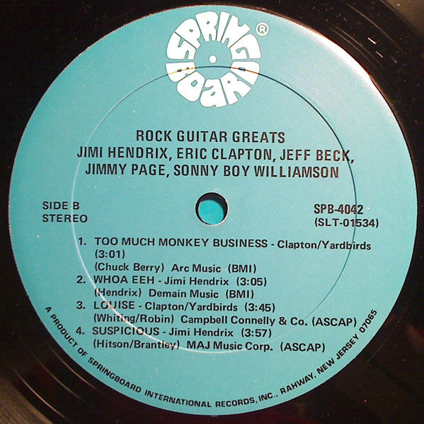 Jimi Hendrix  /  Eric Clapton  /  Jeff Beck  /  Jimmy Page  /  Sonny Boy Williamson (2) : Rock Guitar Greats (LP, Comp, Mono)