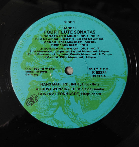 Georg Friedrich Händel, Hans-Martin Linde, August Wenzinger, Gustav Leonhardt : Four Flute Sonatas (LP)