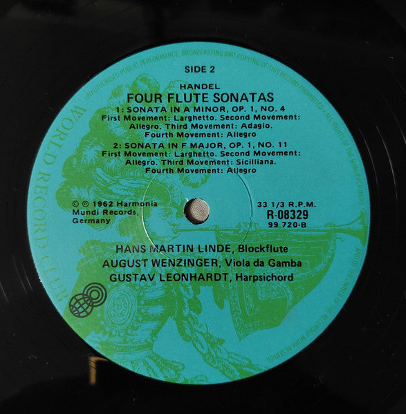 Georg Friedrich Händel, Hans-Martin Linde, August Wenzinger, Gustav Leonhardt : Four Flute Sonatas (LP)
