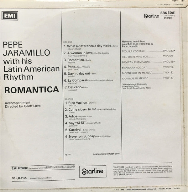 Pepe Jaramillo With His Latin-American Rhythm* : Romantica (LP, RE)