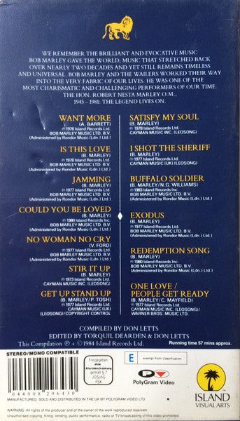 Bob Marley And The Wailers* : Legend (The Best Of Bob Marley And The Wailers) (VHS, Comp, PAL)