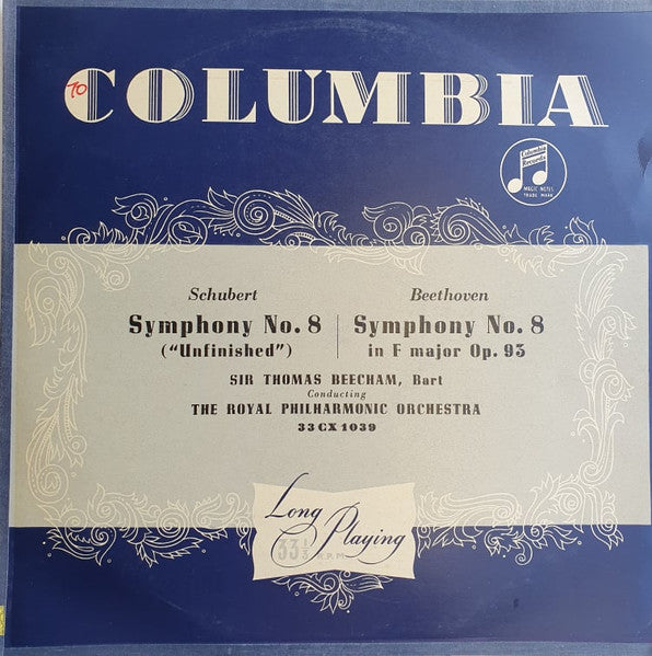 Franz Schubert / Ludwig van Beethoven - Sir Thomas Beecham Conducting  Royal Philharmonic Orchestra : Symphony No. 8 In B Minor ("Unfinished") / Symphony No. 8 In F Major, Op. 93 (LP, Blu)