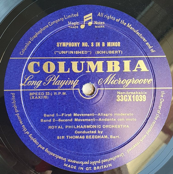 Franz Schubert / Ludwig van Beethoven - Sir Thomas Beecham Conducting  Royal Philharmonic Orchestra : Symphony No. 8 In B Minor ("Unfinished") / Symphony No. 8 In F Major, Op. 93 (LP, Blu)