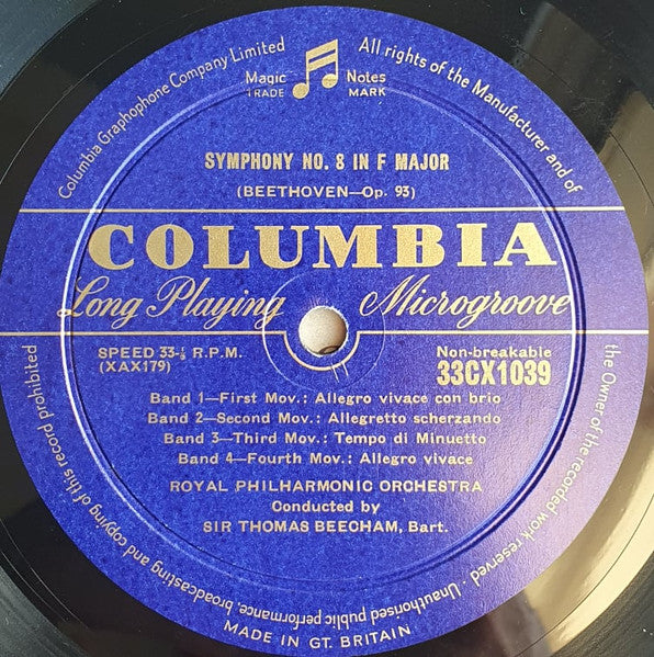 Franz Schubert / Ludwig van Beethoven - Sir Thomas Beecham Conducting  Royal Philharmonic Orchestra : Symphony No. 8 In B Minor ("Unfinished") / Symphony No. 8 In F Major, Op. 93 (LP, Blu)