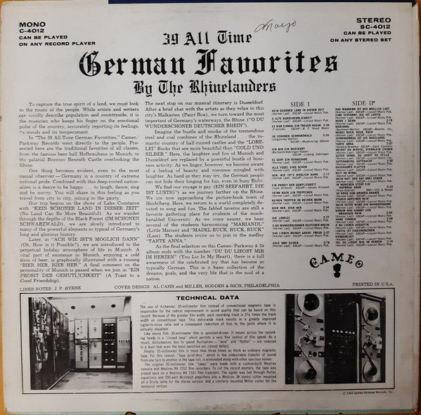 The Rhinelanders : The 39 All Time German Favorites (LP, Album)
