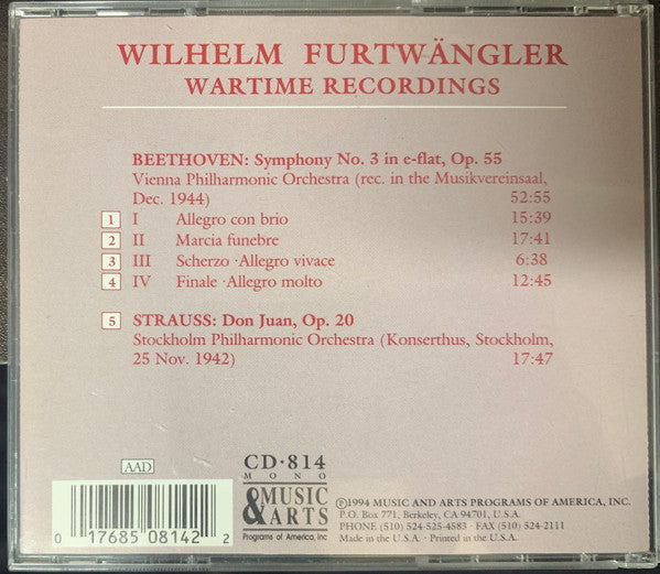 Wilhelm Furtwängler : Beethoven: Symphony No. 3 & Strauss: Don Juan (CD)