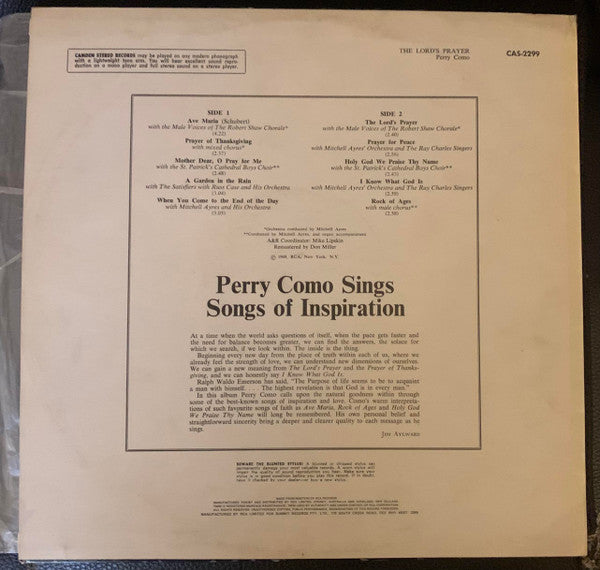 Perry Como : The Lord's Prayer (LP, Album, RE)