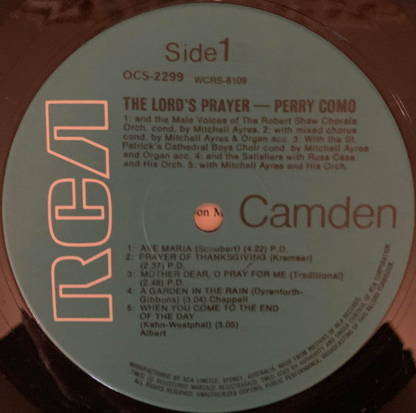 Perry Como : The Lord's Prayer (LP, Album, RE)