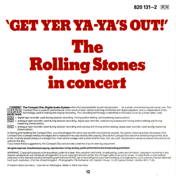 The Rolling Stones : Get Yer Ya-Ya's Out! (The Rolling Stones In Concert) (CD)