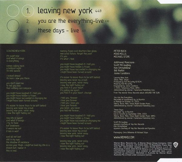 R.E.M. : Leaving New York (CD, Maxi)