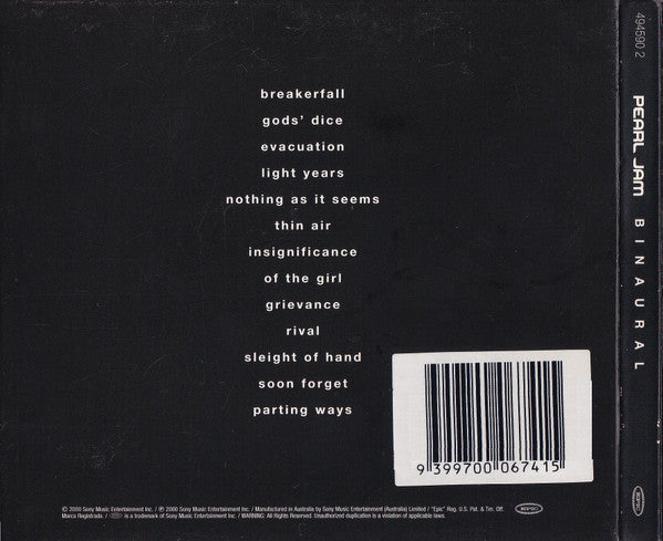 Pearl Jam : Binaural (CD, Album, Dig)