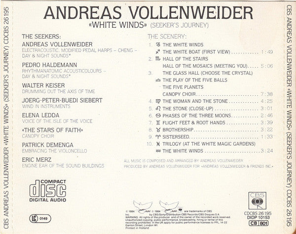 Andreas Vollenweider : White Winds (Seekers Journey) (CD, Album, RE)