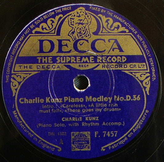 Charlie Kunz : Charlie Kunz Piano Medley, No.D.36 (Shellac, 10")