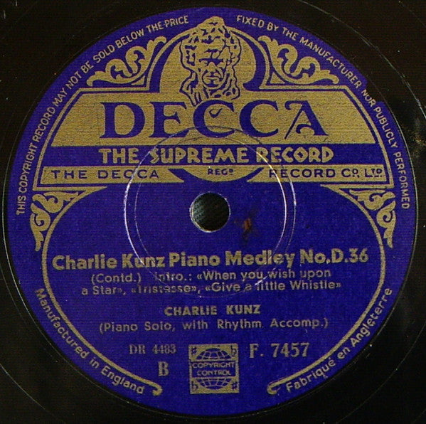 Charlie Kunz : Charlie Kunz Piano Medley, No.D.36 (Shellac, 10")