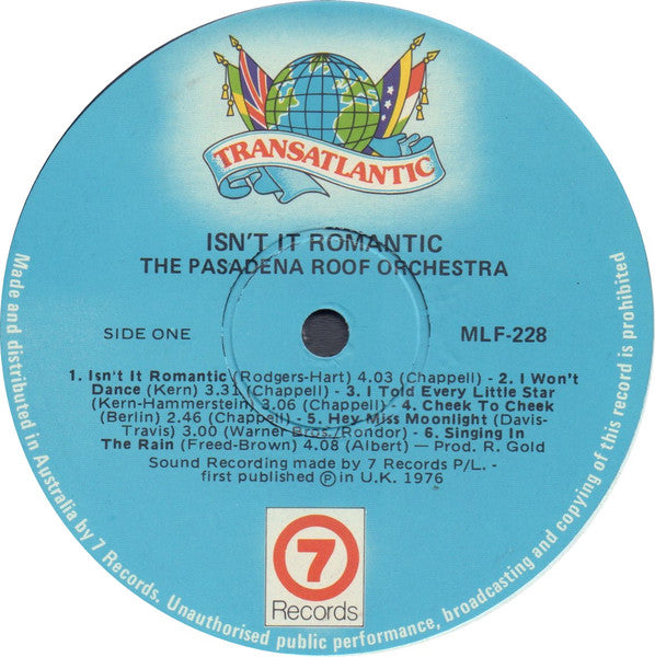 The Pasadena Roof Orchestra : Isn't It Romantic (LP, Album)