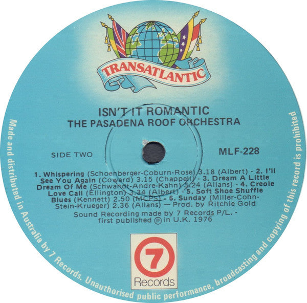 The Pasadena Roof Orchestra : Isn't It Romantic (LP, Album)