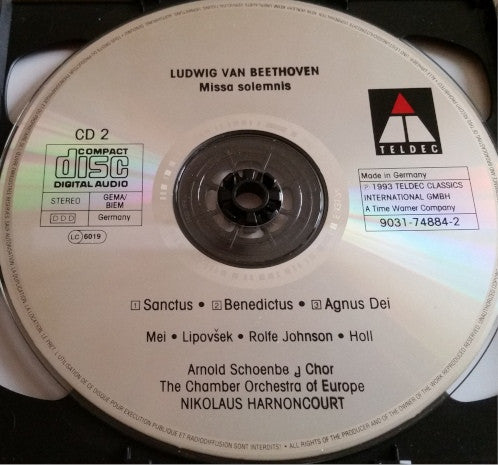 Ludwig van Beethoven - Eva Mei • Marjana Lipovšek • Anthony Rolfe Johnson • Robert Holl • Arnold Schoenberg Chor, The Chamber Orchestra Of Europe, Nikolaus Harnoncourt : Missa Solemnis (2xCD, RE)