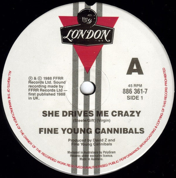 Fine Young Cannibals : She Drives Me Crazy (7", Single)