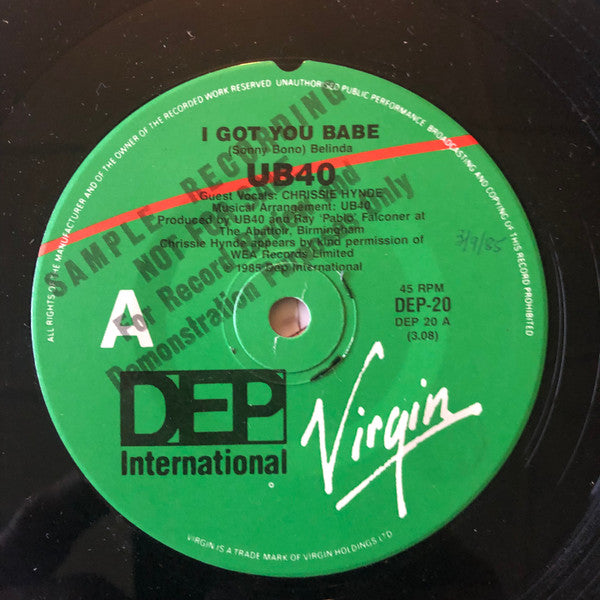 UB40 : I Got You Babe (7", Single, Promo)