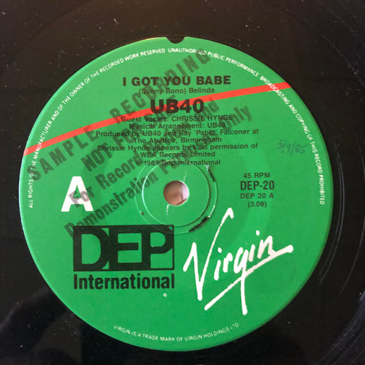 UB40 : I Got You Babe (7", Single, Promo)
