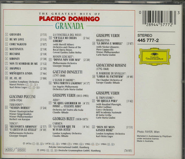 Placido Domingo : Granada - The Greatest Hits Of Placido Domingo (CD, Comp)