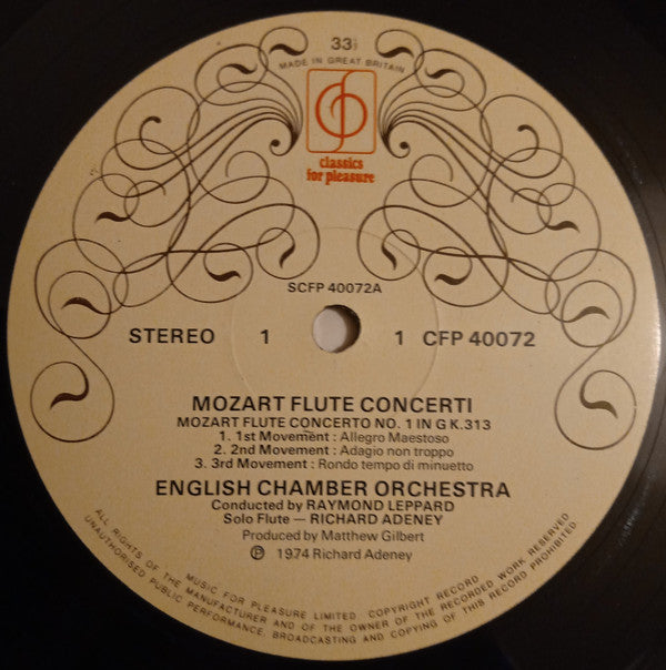 Wolfgang Amadeus Mozart ; Richard Adeney, English Chamber Orchestra Conducted By Raymond Leppard : Flute Concerti (LP)