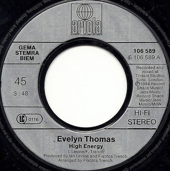Evelyn Thomas : High Energy (7", Single)