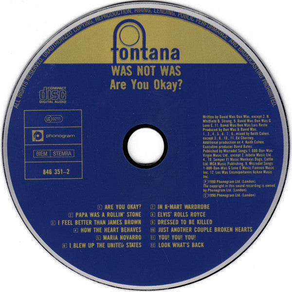Was (Not Was) : Are You Okay? (CD, Album)