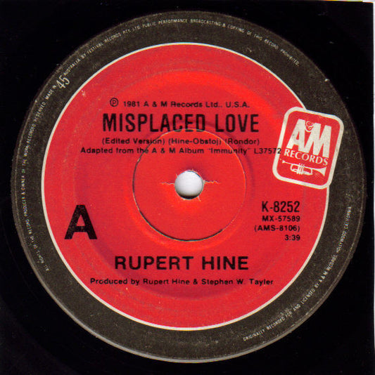 Rupert Hine : Misplaced Love (7", Single)