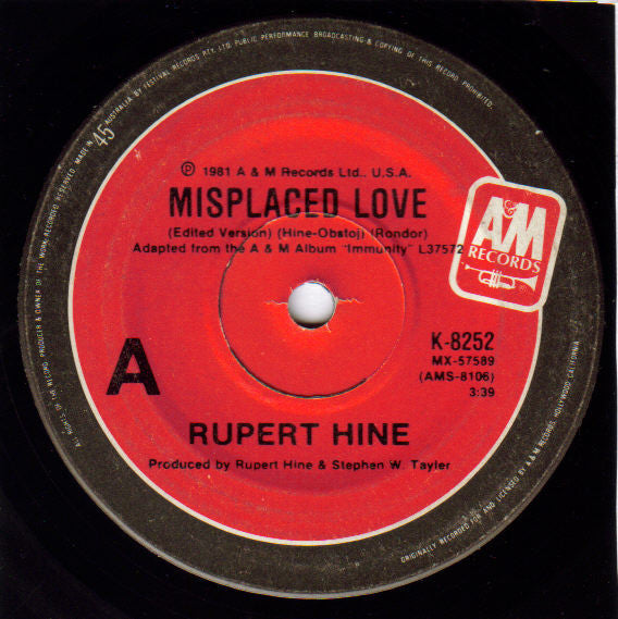 Rupert Hine : Misplaced Love (7", Single)