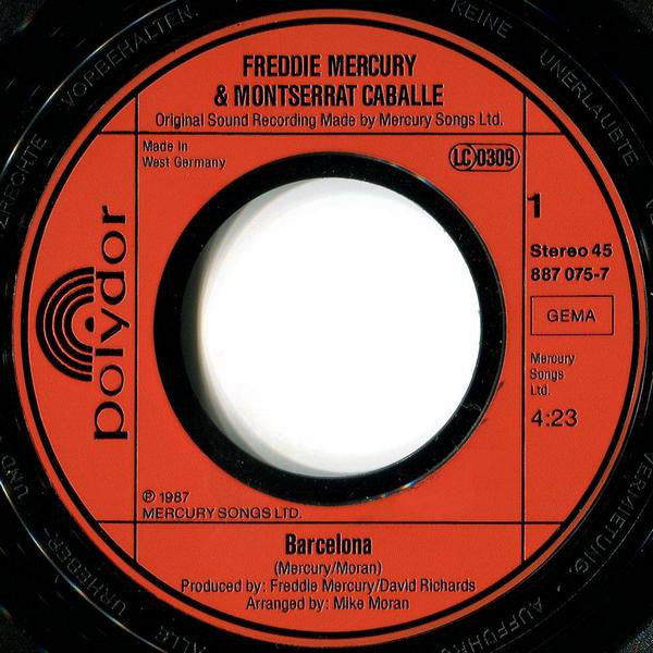 Freddie Mercury & Montserrat Caballé : Barcelona (7", Single, Red)
