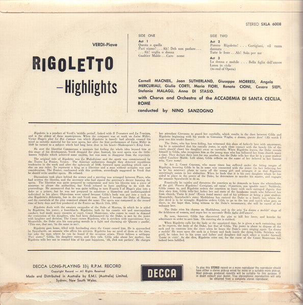 Verdi*, Macneil*, Sutherland*, Cioni* : Rigoletto - Highlights (LP, Album)