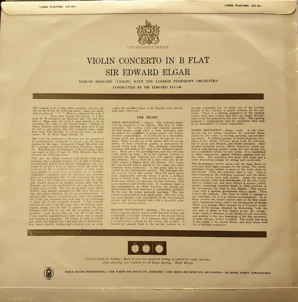 Sir Edward Elgar, Bart., O.M., K.C.V.O.* Conducting The London Symphony Orchestra* , With Yehudi Menuhin : Elgar Violin Concerto (LP, Album, Mono, Club)