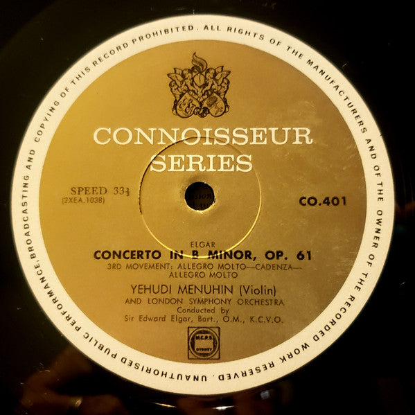 Sir Edward Elgar, Bart., O.M., K.C.V.O.* Conducting The London Symphony Orchestra* , With Yehudi Menuhin : Elgar Violin Concerto (LP, Album, Mono, Club)